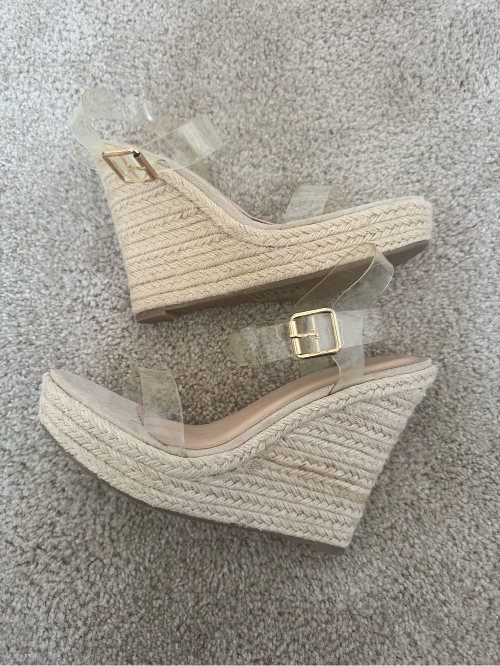 JustFab Clear Strap Espadrille Wedge Sandals in Natural